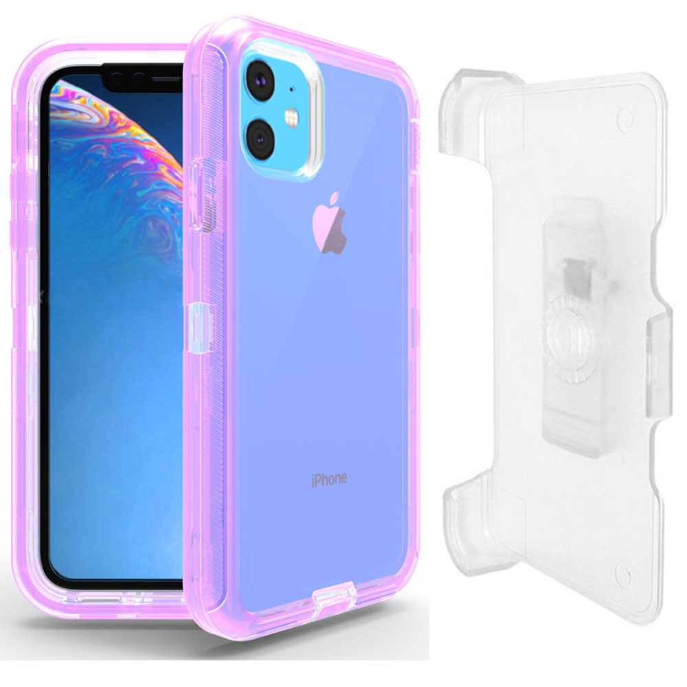 iPHONE 11 Pro (5.8in) Transparent Clear Armor Robot Case with Clip (Purple)